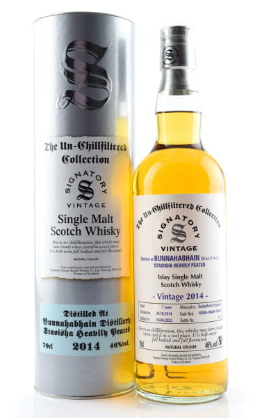 Bunnahabhain Staoisha 7 Jahre 2014/2022 De-/Rechar Hogsheads  Un-chillfiltered Signatory 46%vol. 0,7l