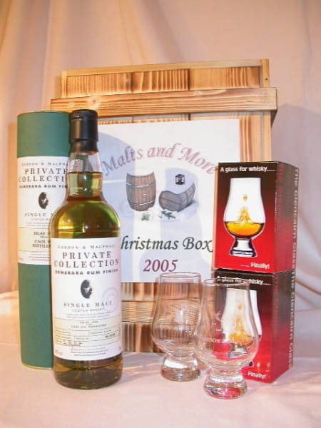 Christmas Box Gordon &amp; MacPhail Caol Ila Demerara Rum + 2 Gläser