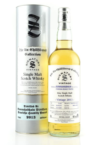 Bunnahabhain Staoisha 8 Jahre 2013/2021 Hogsheads #900052 & #900095 Un-chillfiltered Signatory 46%vol. 0,7l