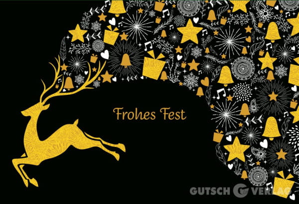 Weihnachtskarte Klappkarte - Frohes Fest Hirsch / Schwarz / Gold