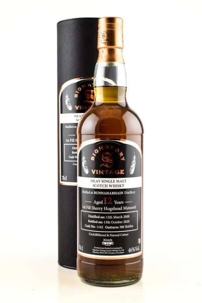 Bunnahabhain 12 Jahre 2008/2020 1st-fill Sherry Hogshead #1162 Vintage Signatory 46%vol. 0,7l