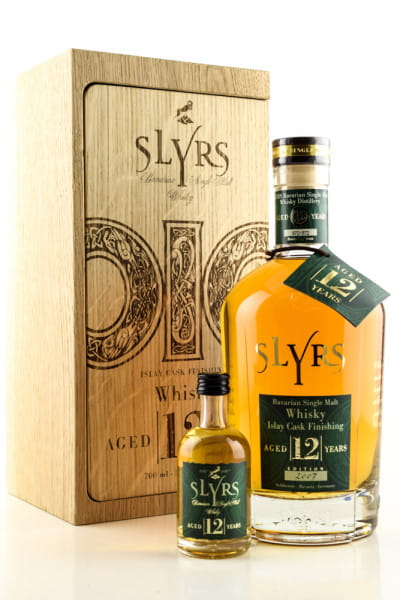 Slyrs 12 Jahre Edition 2007 Islay Cask 43%vol. 0,7l + 0,05l Mini - im Eichenholzblock