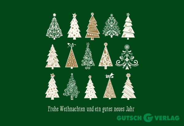 Weihnachtskarte Klappkarte - Frohe Weihnachten / Grün / Tannenbäume