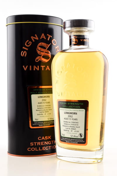 Longmorn 15 Jahre 2002/2018 Bourbon Barrel #800645 Signatory Cask strength Coll. 57,4%vol. 0,7l